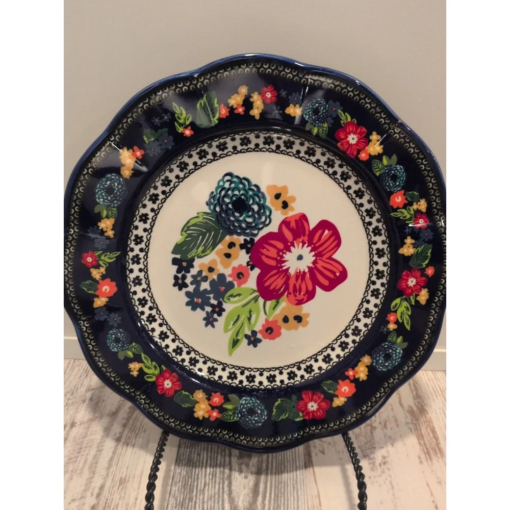 Pioneer Woman Dazzling Dahlias Dinner Plates Cobalt